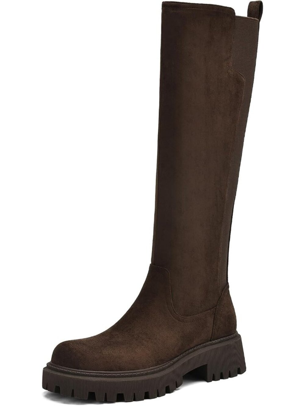 Women Brown Suede Platform Chunky Block Low Heel Tall Comfortable Knee High Boot